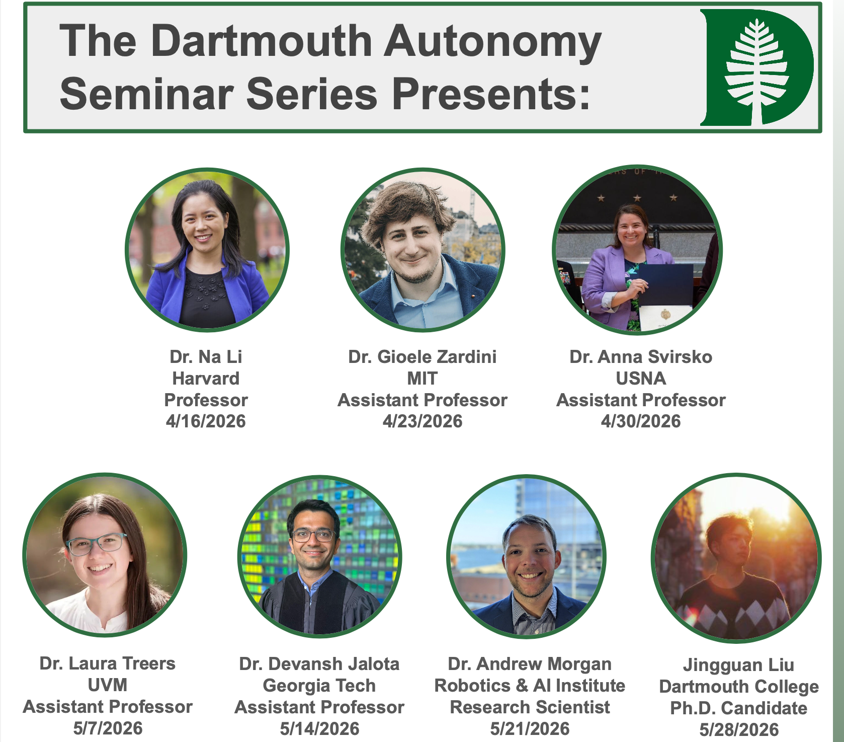 Flyer for Dartmouth Autonomy Seminar Series