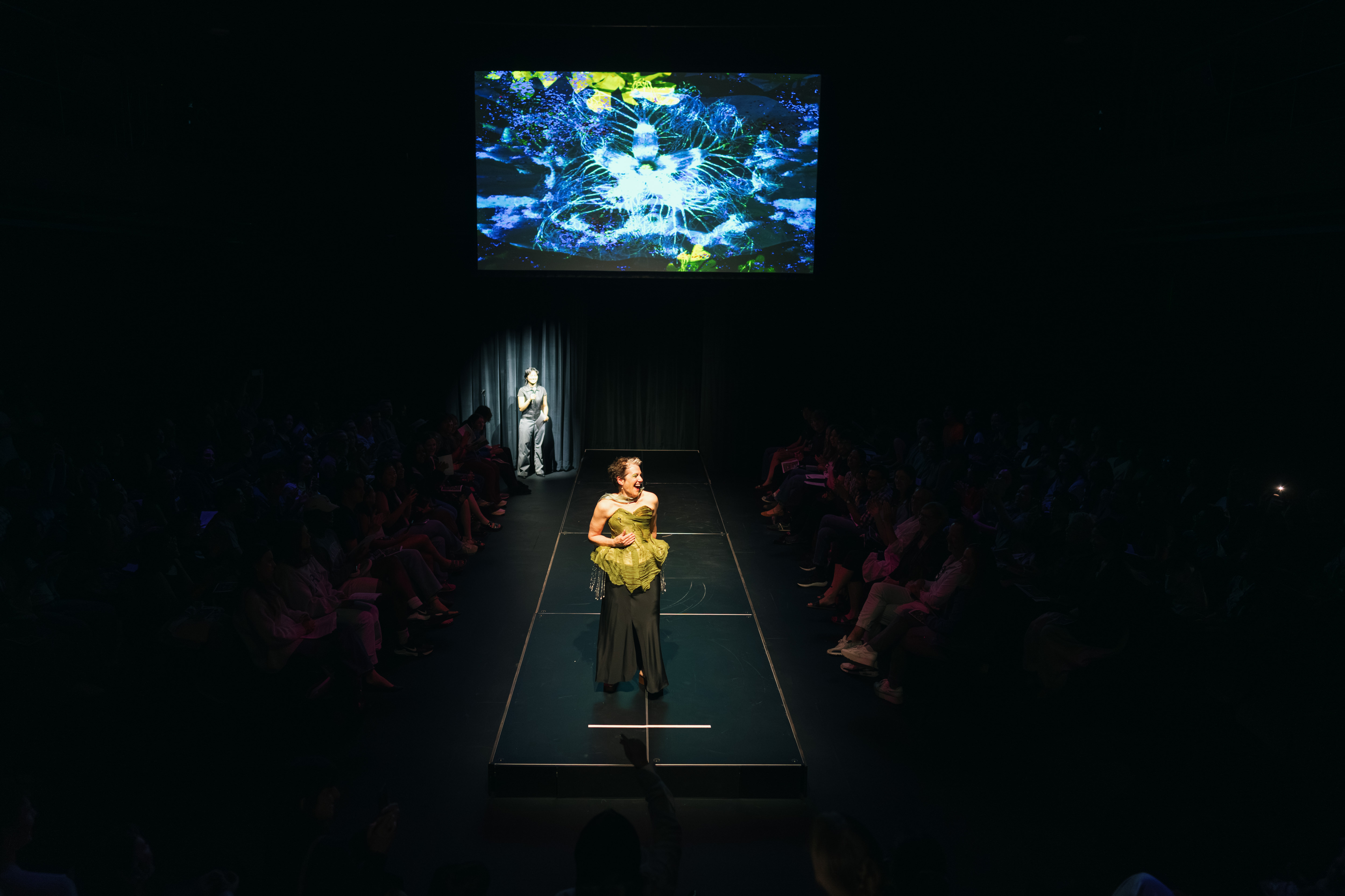 Prof. Lorie Loeb walks the ramp
