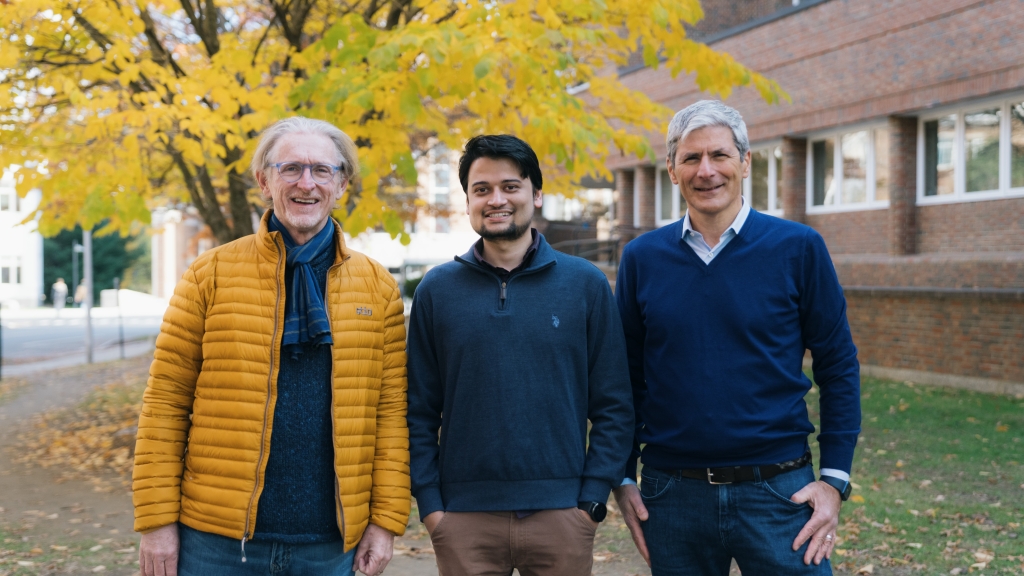 Photo of Andrew Campbell, Subigya Nepal, and Pino Audia.