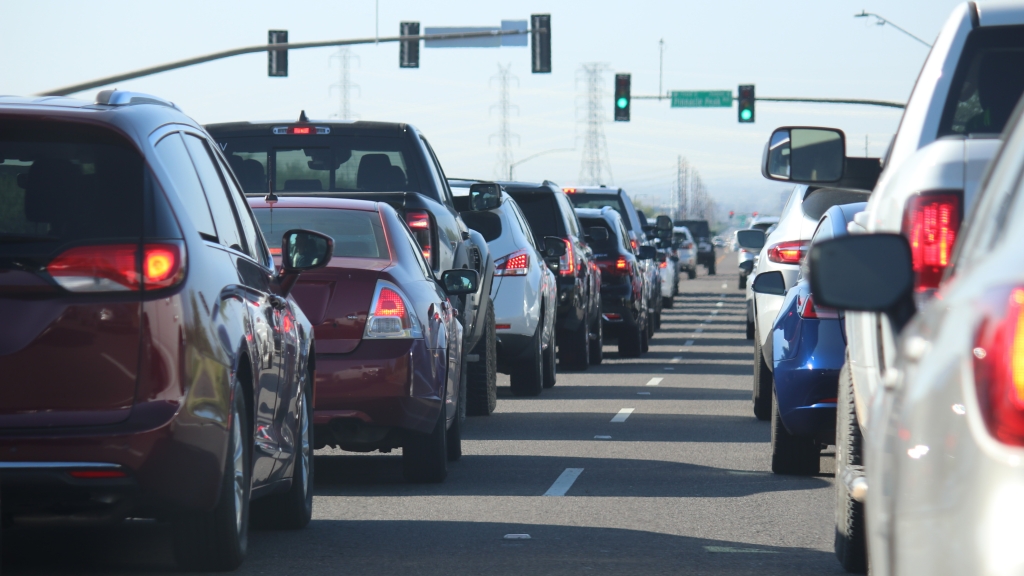 A line of cars in traffic