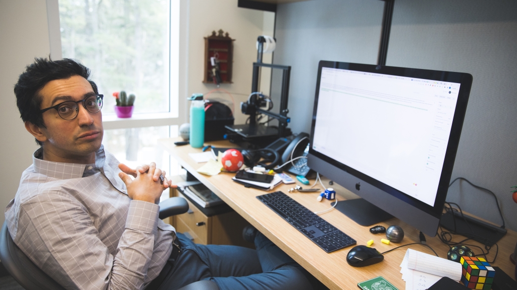 Computer science professor Soroush Vosoughi in his office.